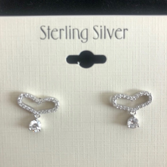 Dainty Cubic Zirconia Sterling Silver Heart Earrin - Picture 3 of 5